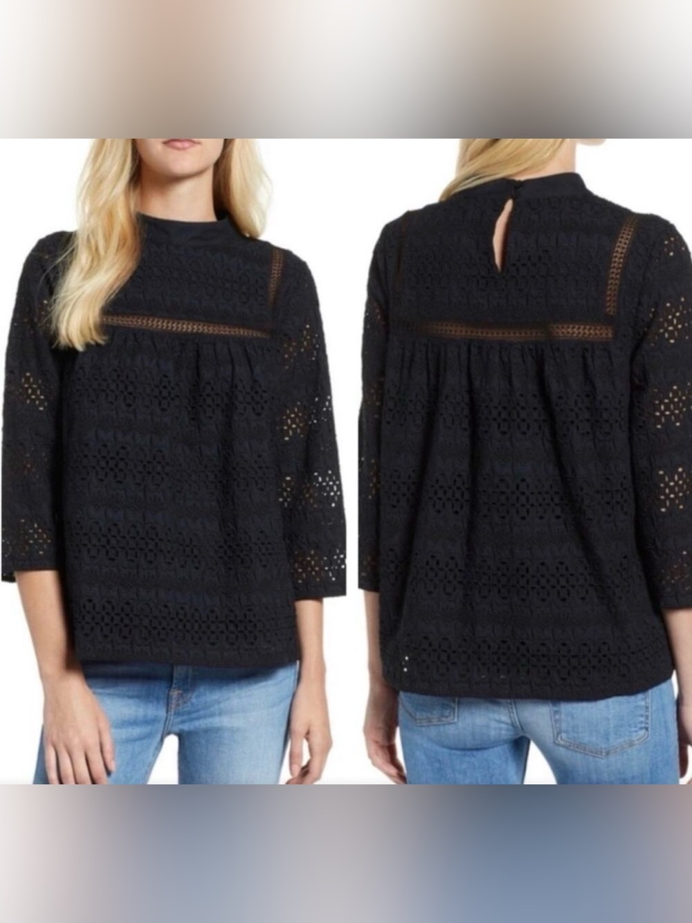 Vineyard Vines Black eyelet cropped Sleeve Top size 10